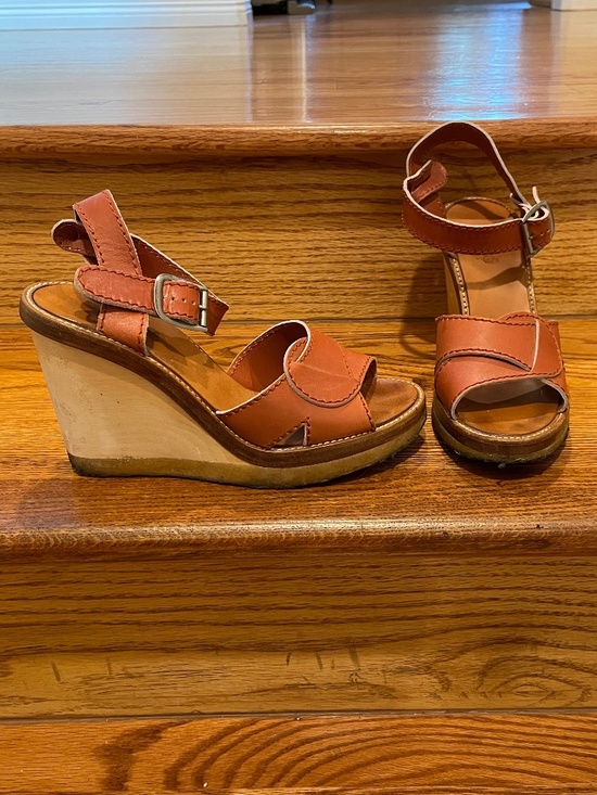 Chloe Shoes - Chloé Vintage Cognac Leather Wooden Wedge Platform Sandals Size 38 (US 7.5/8)